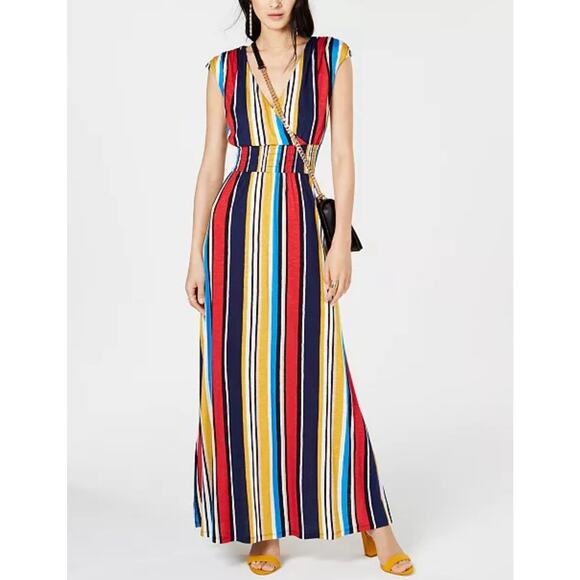 INC International Concepts Dresses & Skirts - INC Striped Smocked Waist Maxi Dress Colorful Stripes V Neck Pullover Size 2x